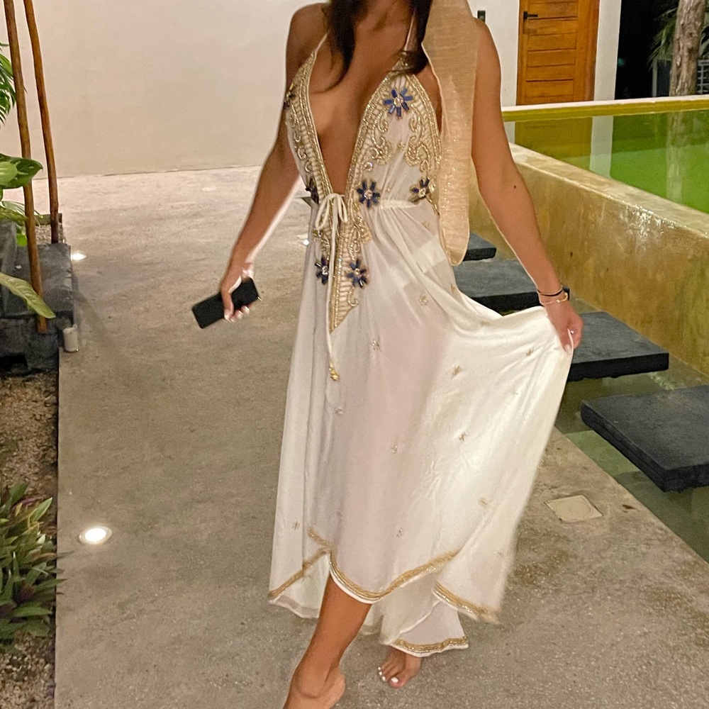 White and Gold Embellished Dress